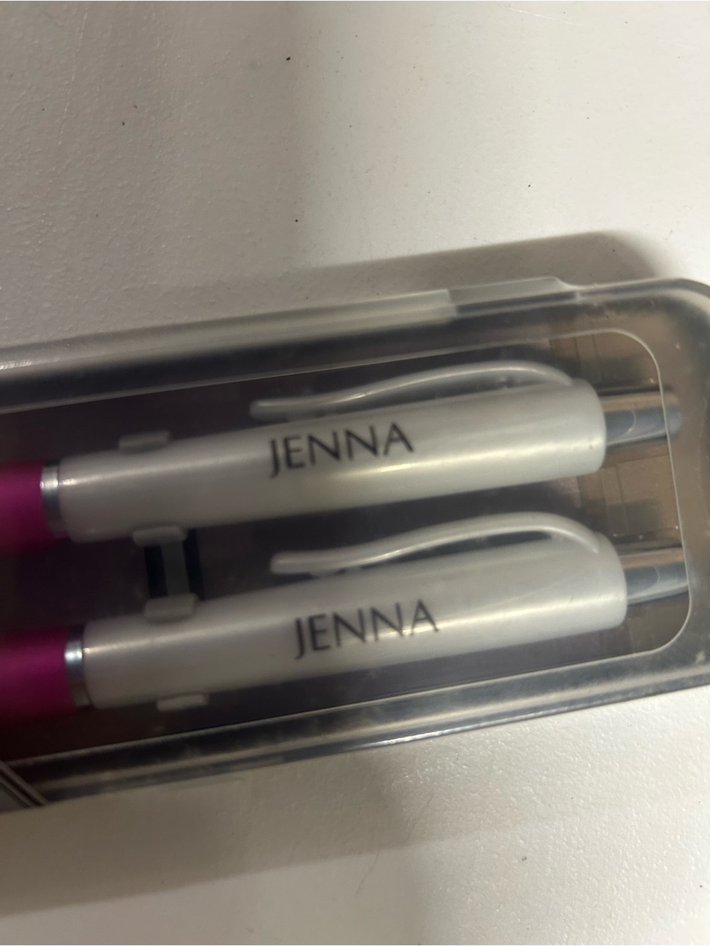 NWT pen and pencil set with JENNA name.  Refillable lead. Pretty & pink!